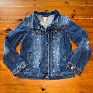 Girls Embroidered Floral Denim Jacket Garnet Hill size 12 XL
